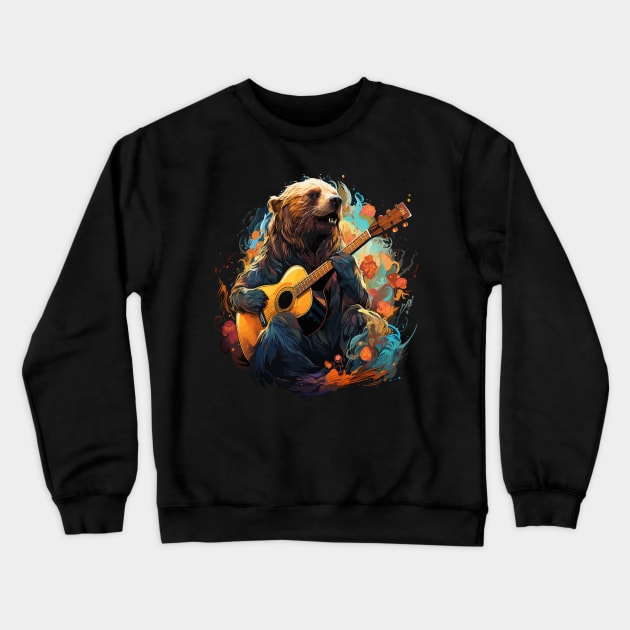 Sea Lion Playing Guitar Crewneck Sweatshirt by JH Mart